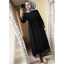 WEPBEL модное арабское Дубайский Мусульманский платье свободный халат с длинными рукавами сплошные кружевные лоскутные abaya Повседневная элегантная Исламская одежда S-5XL