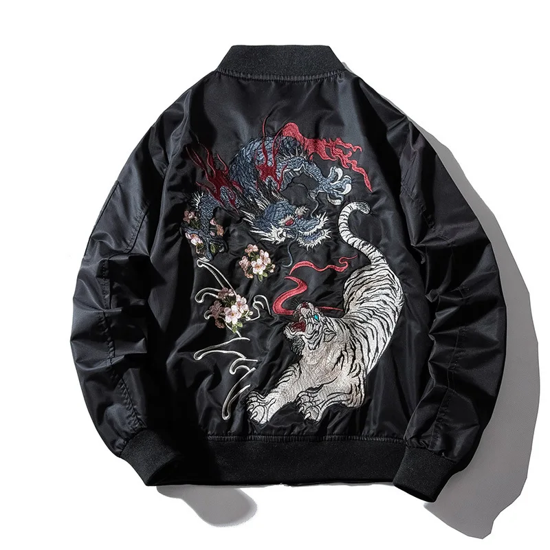 

Embroidery Mens Bomber Jacket Dragon Tiger Autumn Winter Pilot Jacket Men Hip Hop Japanese Baseball Youth Jacket Streetwear 2020