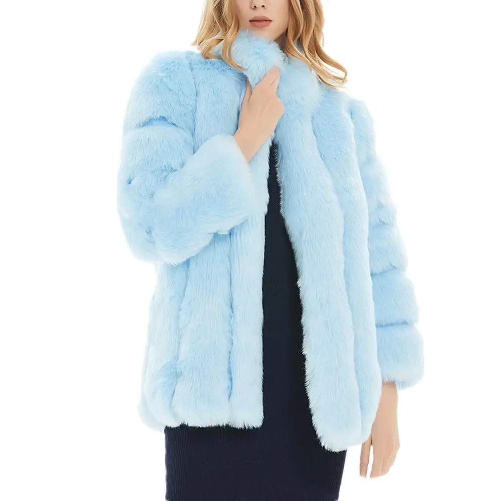 

Women Winter Coat Jacket Luxury Long Sleeve Stand Collar Faux Fox Fur Coat Slim Long Faux Fur Jacket Women Fake Fur Coats