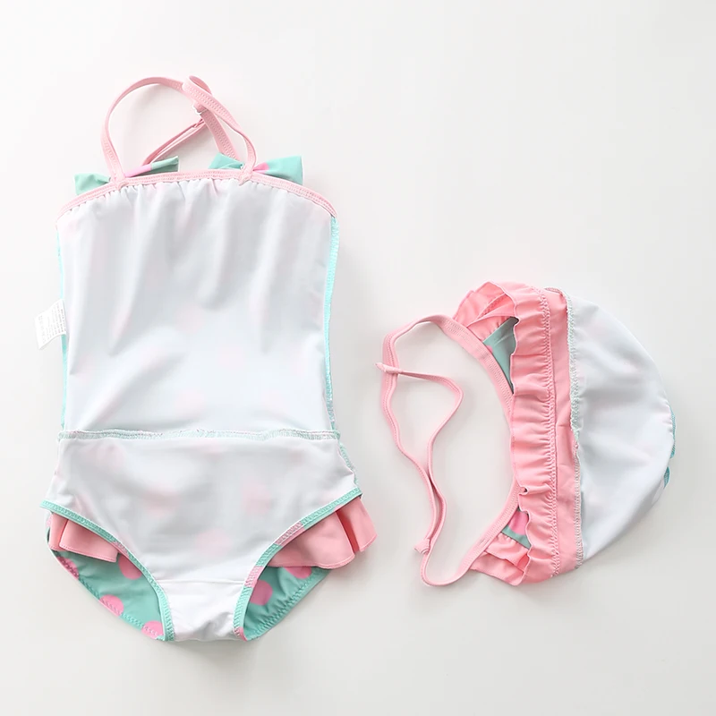 Kids Swimwear for Girls Polka Dots Swimsuit Ruffles Bathing Suit with Caps Lovely Toddler Baby Swimsuit Clothing
