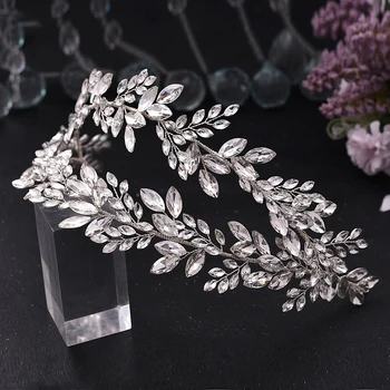 

Wedding Hair Accessories Crystal Rhinestones Tiaras Headband Leaf Headpieces Crown Silver Women Headwear Brides Bridal Jewelry