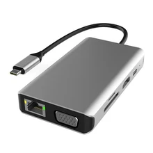 

USB Type C Hub Type-C to HDMI 4K VGA Adapter RJ45 Lan Ethernet SD TF USB-C 3.0 Type C 3.5mm Jack Audio Video for Macbook