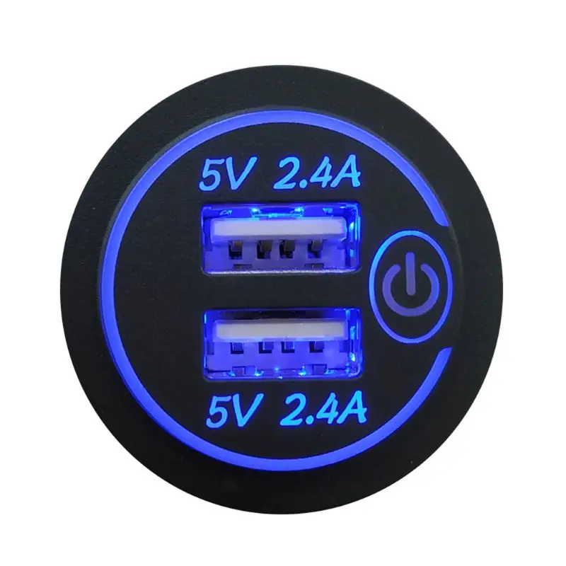 12 В/24 В водонепроницаемый 2.4A двойной USB зарядное устройство розетка с сенсорным выключателем светодиодный светильник для автомобиля морской лодки мотоцикла