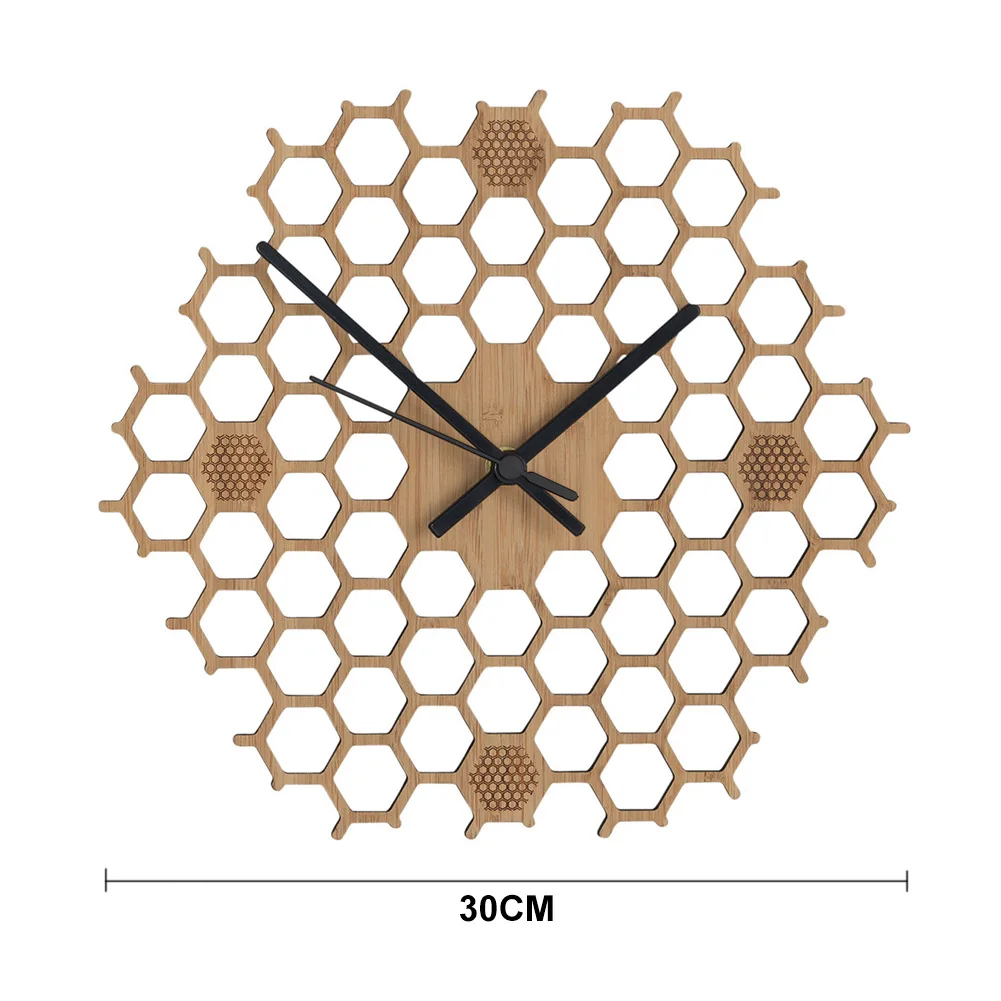 Бамбуковые настенные часы соты Современный домашний декор шестиугольная Бесшумная развертка кухня не тикая пчела прочный кварцевый минималистичный