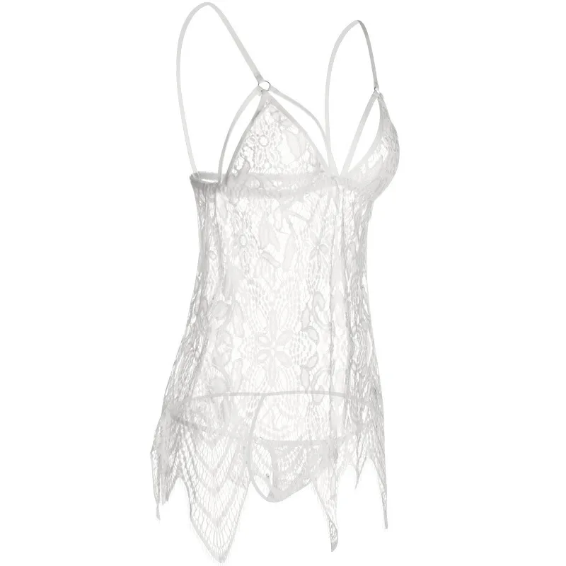 Горячее сексуальное женское нижнее белье Babydoll кружевное женское эротическое нижнее белье Цветочный крючок забивание Ночное платье Женская Ночная Сорочка Ночное белье - Цвет: Белый