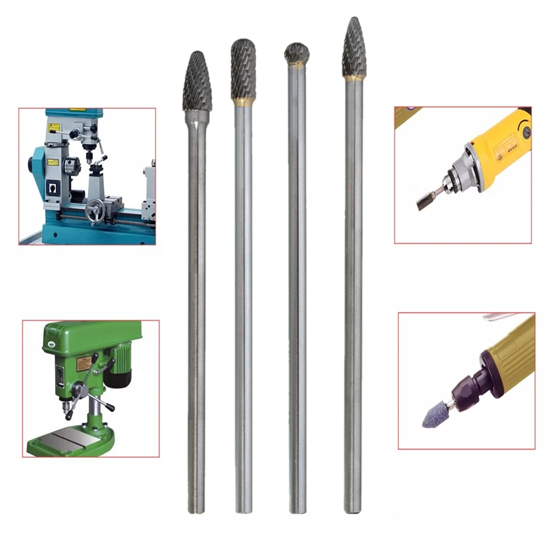Роторные заусенцы 1/4 дюймов хвостовик 6 дюймов длинный досягаемость двойной cuthick Карбид резак ЧПУ Гравировальный Бит для Dremel