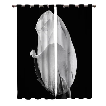 

White Roses Black White Beautiful Flowers Plants Window Curtains Scenic Curtains for Living Room Decorative Items Living Room