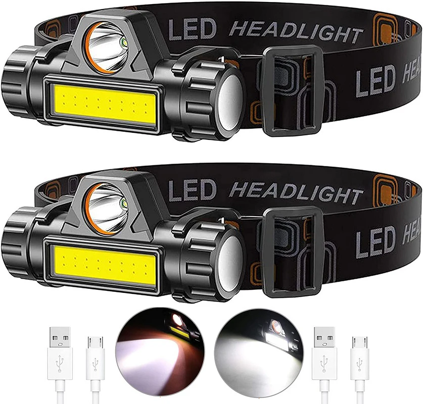 Waterproof LED Headlight Super Bright Head Torch COB Headlamp USB Rechargeable 