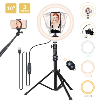 

10inch Photography LED Selfie Ring Light 26cm Dimmable Camera Phone Ring Lamp With Stand Tripods For Makeup Video Live Studio