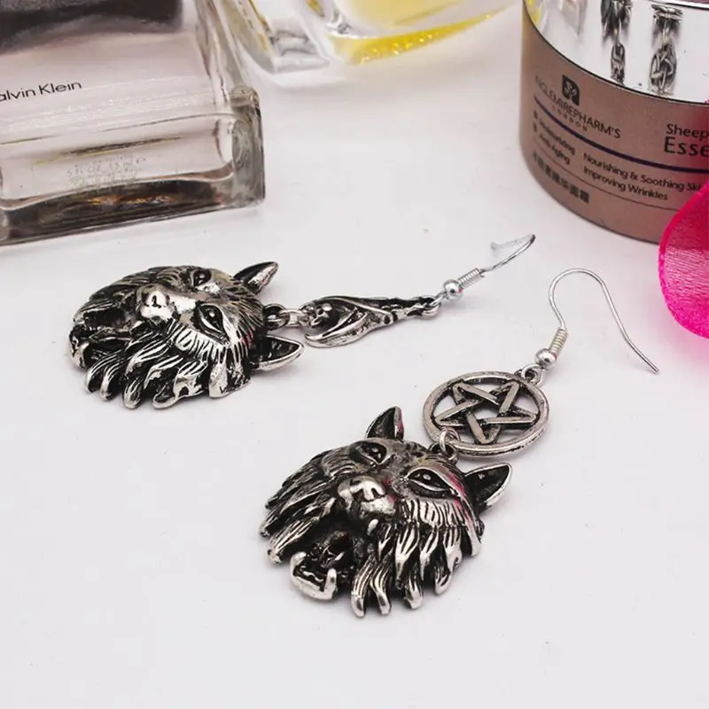 

Gothic Vintage Werewolf Vampire Fangs Drop Earrings Necklace Asymmetric Jewelry