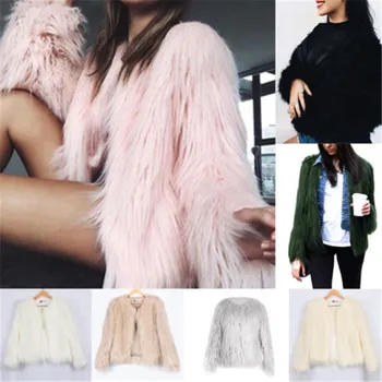 

Furry Fur Women Coat Jacket Warm Winter Casual Faux Fur Coat Fluffy Long Sleeve Collarless Overcoat Outwear Plus Size