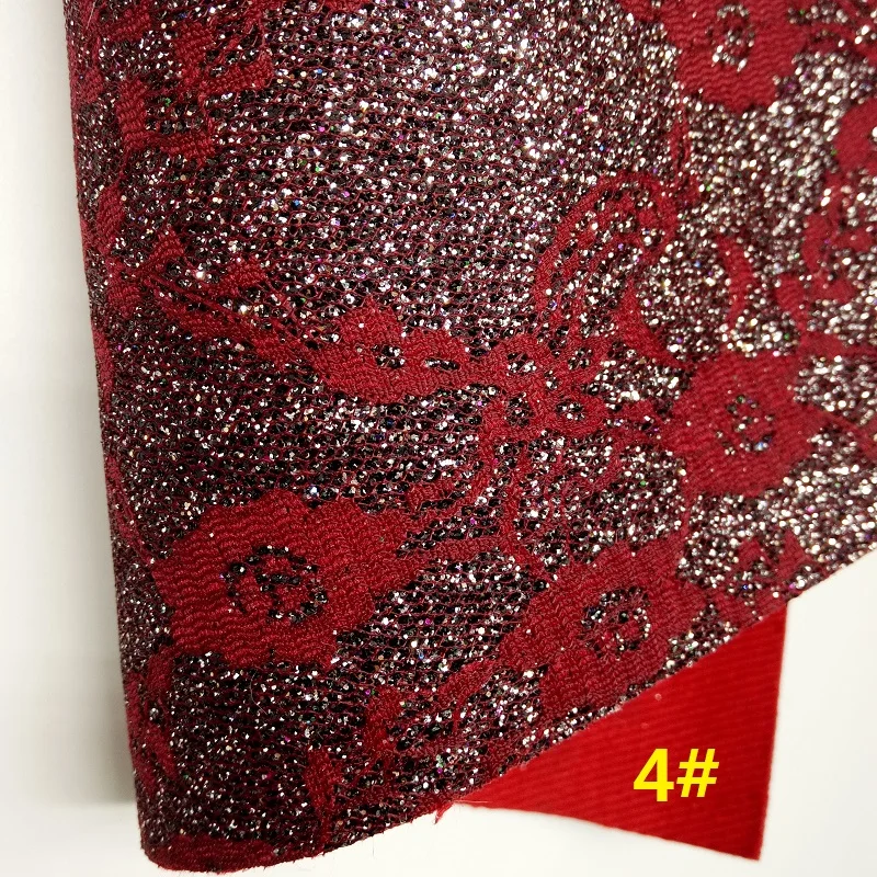WINE Glitter Fabric, Lace Glitter Fabric, Suede Synthetic Leather Fabric Sheets For Bow A4 21x29CM Twinkling Ming XM871 - Color: 4