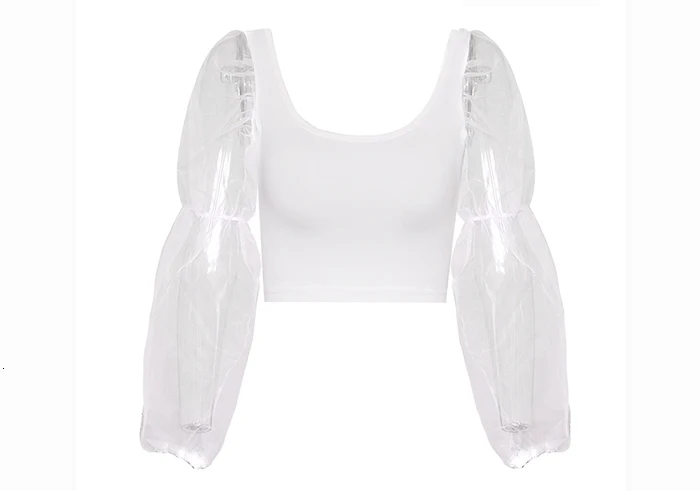 Jocoo Jolee, женские весенние сетчатые блузки с пышными рукавами, Короткие топы и блузки, белые, черные, сексуальные винтажные рубашки, женские топы