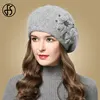 FS Winter Hats For Women Beanie Rabbit Fur 2023 Warm Knitted Hat Flower Double Layers Warm Beret Snow Caps Gorros Femme 1