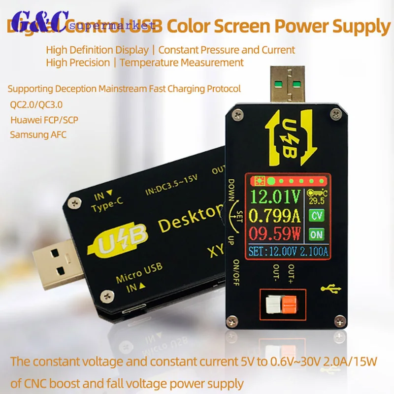 

XY-UDP Digital USB DC DC Converter CC CV 0.6-30V 5V 9V 12V 24V 2A 15W Power Module Desktop Adjustable Regulated power supply