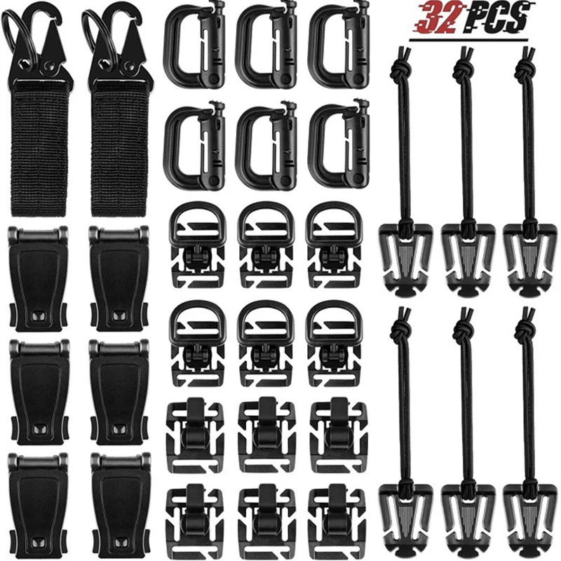 Hebilla de mochila militar, Clip de rotación de bloqueo, Clip táctico de agua, pinza de tubo EDC Molle, 32 Uds.