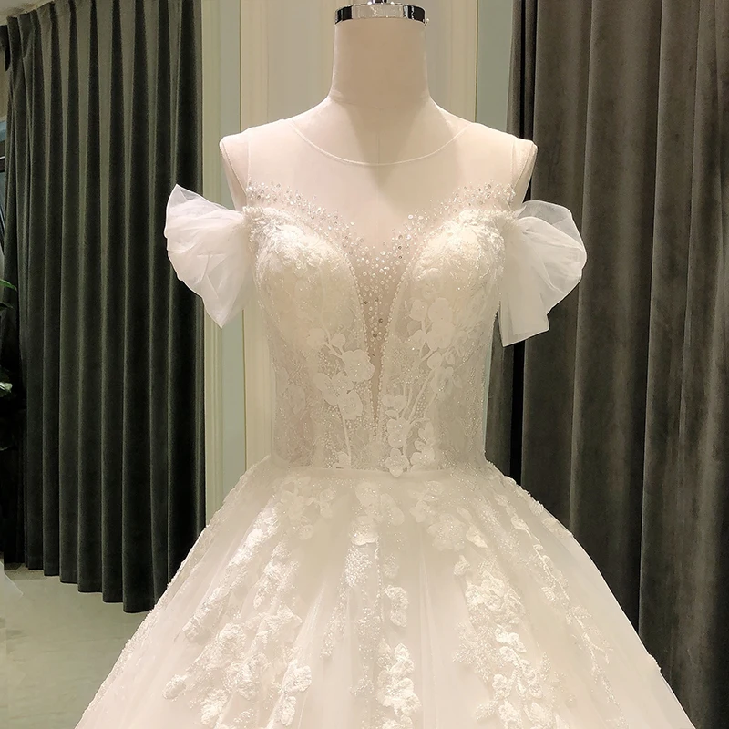SL-8236 Customized wedding dress 2021 elegant lace real photo short sleeve crystal bridal wedding gowns for bride dress woman 4