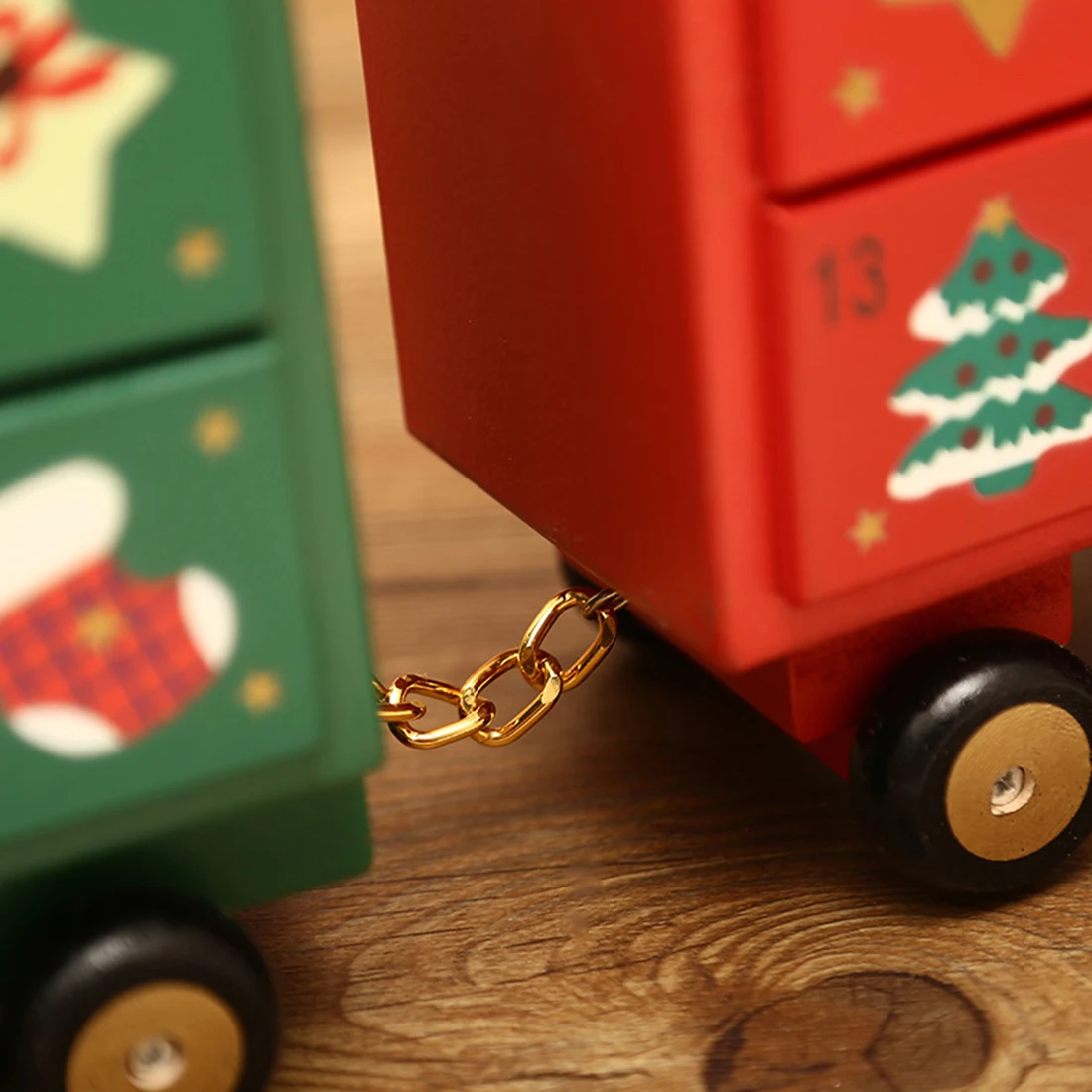 Christmas Advent Countdown Calendar Wooden Cabinet With Date Drawer Calendar Storage Box Party Decoration Prop-Little Train/Sled