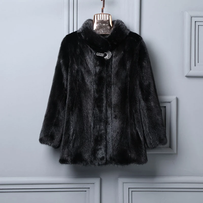 Роскошная женская куртка из натурального меха норки, элегантная женская натуральный мех норки, пальто, черно-белая Свадебная вечерняя одежда, теплая - Цвет: black
