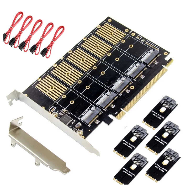 

Плата расширения PCIe Gen3 X16 на 5 портов M.2 NGFF B-Key SATA, адаптер 6 Гбит/с, дополнительная 5x B-key SSD или SATA жесткий диск для настольного ПК