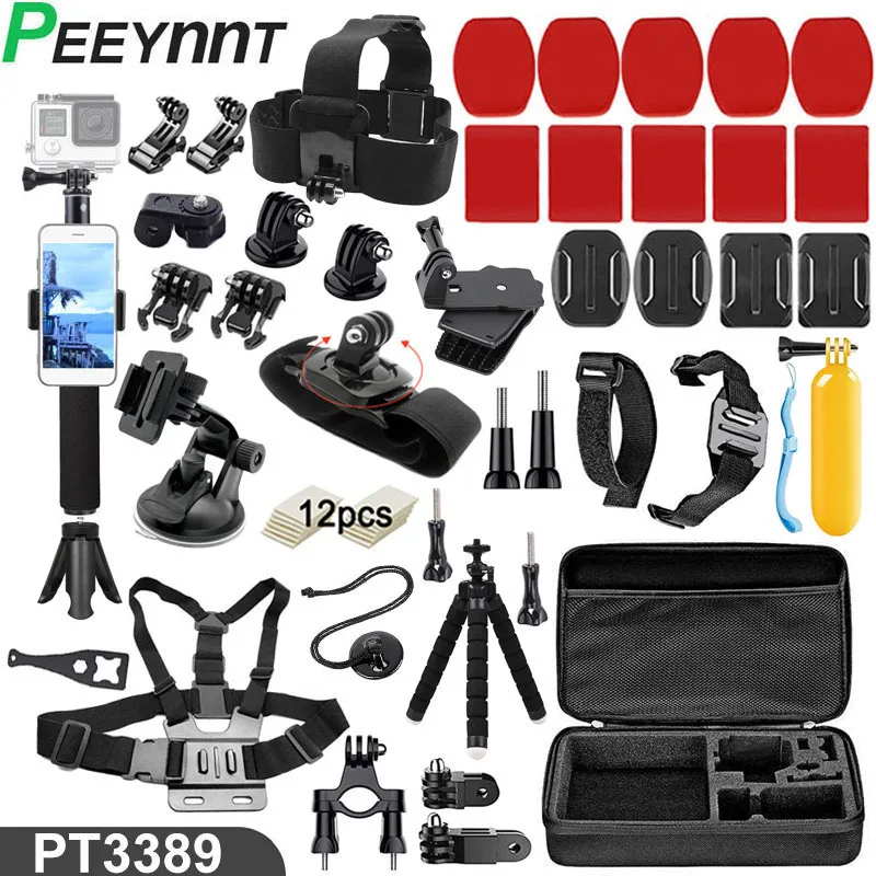 Peeynnt Kit de accesorios para Gopro héroe 9 8 7 6 5 4 3 negro Estuche de transporte Monopod Trípodes para fotografía para ir Pro YI 4K SJCAM SJ4000 EKEN H9R