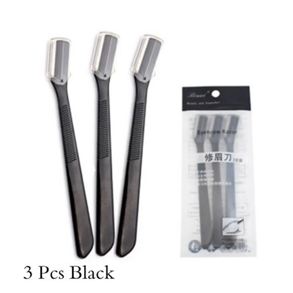 3 Pcs Black Новая мода, мини бритва для бровей, нож, безопасный нож, шейпер, бритва, лезвие для губ, для удаления бровей, волос, портативный триммер, инструменты для макияжа лица - Цвет: 3 Pcs Black