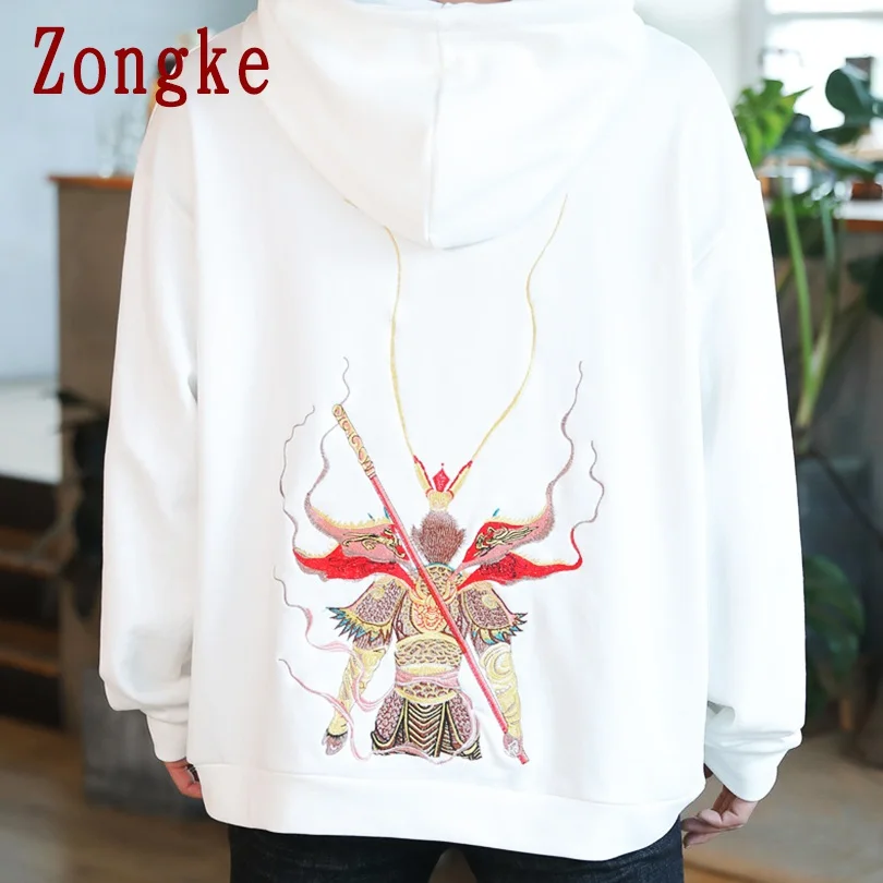 Zongke Обезьяна Король вышивка Толстовка Мужская Уличная Мужская s толстовки хип хоп Толстовка толстовки мужские толстовки кофты осень