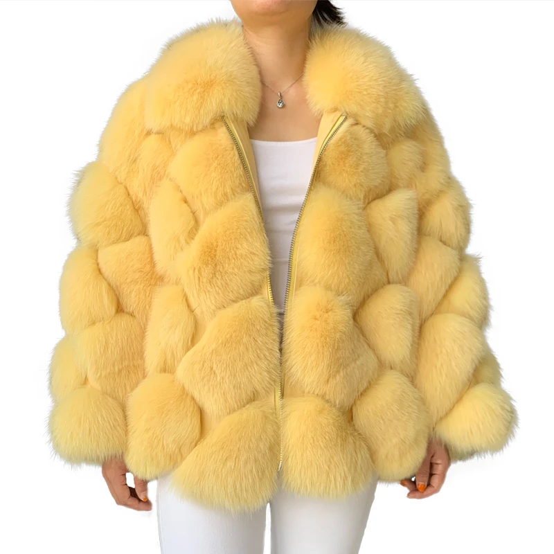 

Real Fur Coat Women Winter Fox Fur Jacket Long Sleeves Vintage Style Ladies Genuine Fox Fur Outerwear