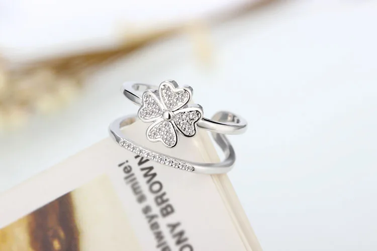 CZ Rose Gold 4 Leaf Clover Ring Sterling Silver 