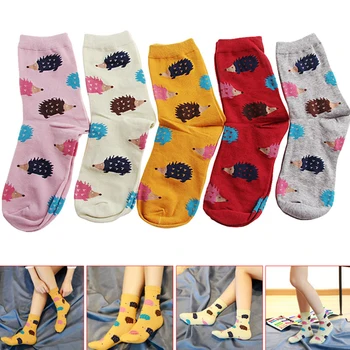 

New Women Autumn Winter Warm Soft Cotton Socks Cartoon hedgehog Pattern Casual Elastic Crew Socks tube socks