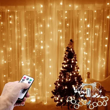 

3*2m Christmas LED Decorations Fairy Lights Garland Curtain Lamp Remote Control USB String Lights New Year for Home Bedroom Wind
