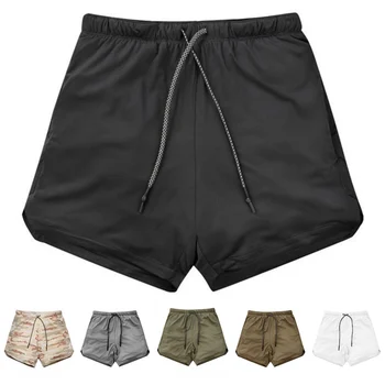 

Men Running Shorts Male Double-deck Quick Drying Sports Shorts Fitness Large Size Training Jogging Gym Shorts