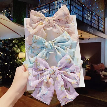 Online Neue Mode Chiffon Haarnadel Doppel Bowknot Haar Clip Print Floral Frühling Clip Frauen Headwear Haar Zubehör