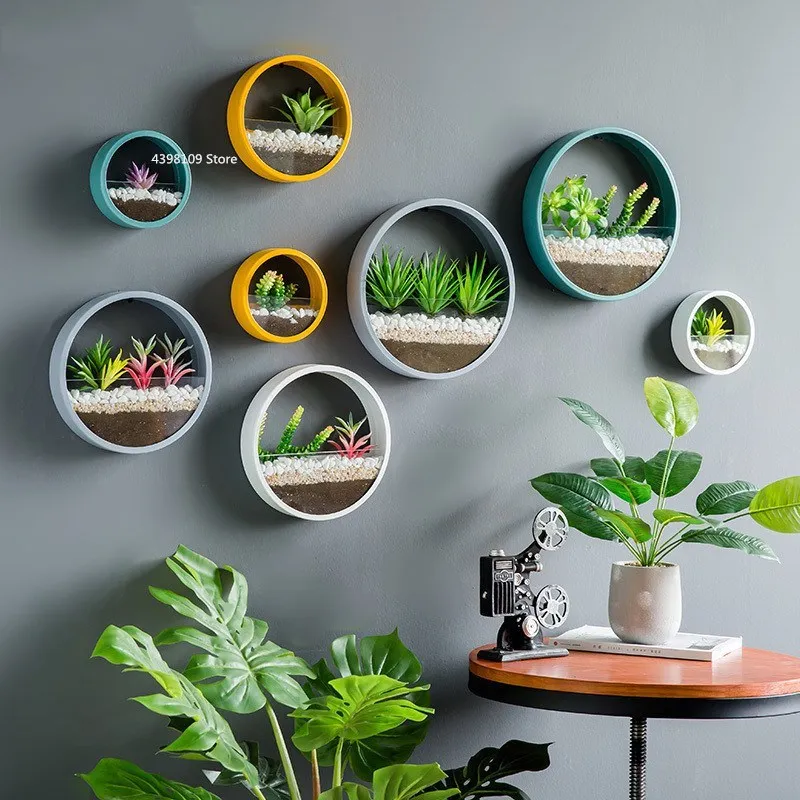 Tanie Proste do montażu na ścianie soczyste doniczkowe do montażu na ścianie wielofunkcyjny okrągły z kutego żelaza puli szkła kreatywny bonsai biżuteria dekoracji