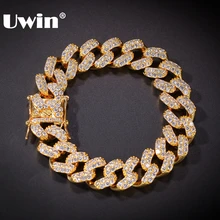 UWIN, браслеты с кубинским соединением, микро проложенные 2 ряда, золотой цвет, кубический цирконий, модный браслет в стиле хип-хоп, ювелирные изделия