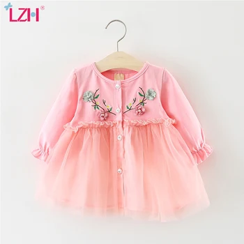 

LZH New Newborn Baby Clothes 2020 Autumn Winter Baby Embroidered Mesh Stitching Princess Dress For Baby Girls Dress Infant Dress
