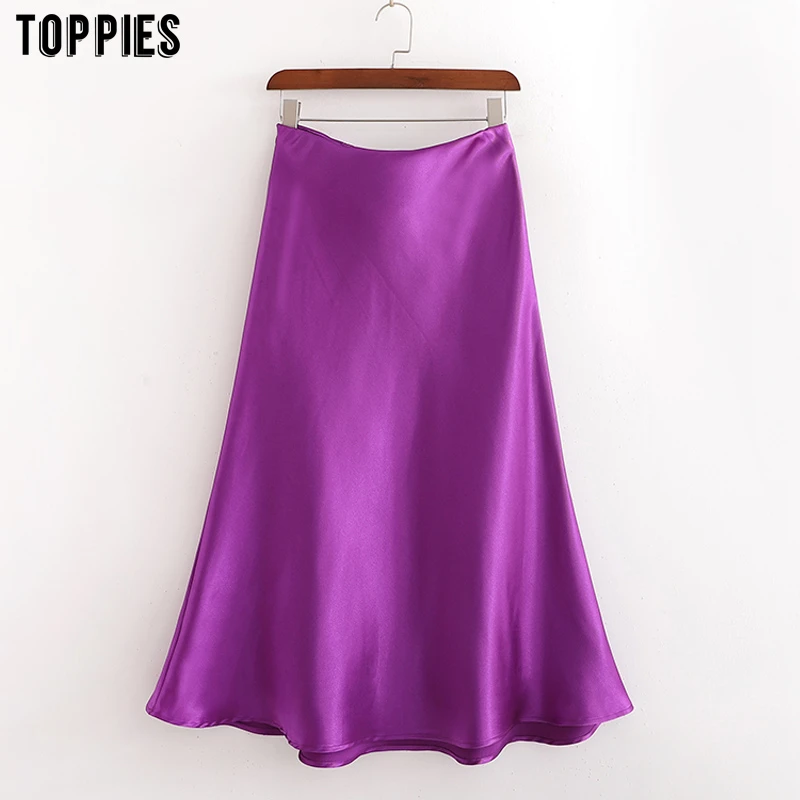 Cut Rate Satin Skirts Purple High-Waist Solid-Color Womens Summer A-Line Toppies Streetwear 5ByKo8Vrm