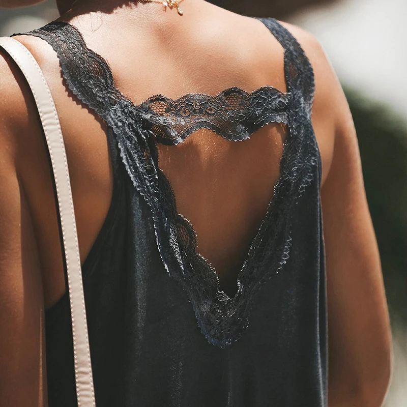 Женский повседневный летний топ без рукавов с открытыми плечами Cami Ladies Solid V Neck Loose Lace Patchwork femme camisa feminina