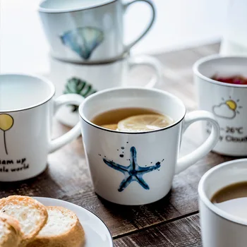

Creative Starfish Shell Pattern Ceramic Cup Simple Office Tea Cup Milk Breakfast Cup Marine Animal Coffee Cup Utility Gift