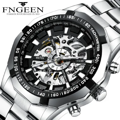 

FNGEEN Mechanical Watch Men Skeleton Dial Tourbillon Watch Automatic Self Wind Wristwatch Clock Male Military Waterproof Watches