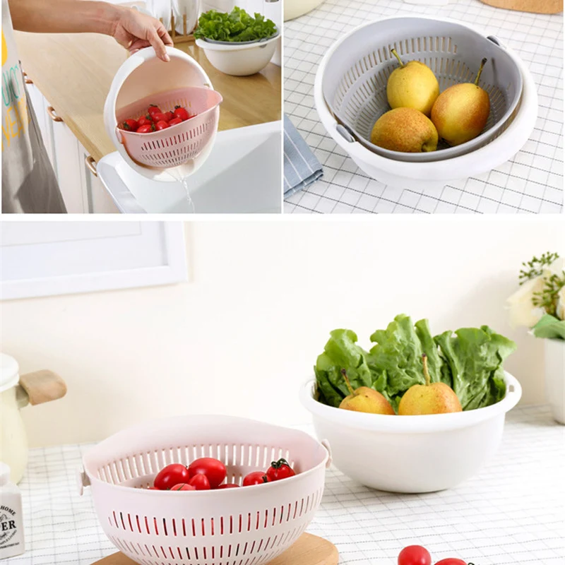 Kitchen Accessories Double Drain Basket Bowl Fruit Vegetables Washing Colanders Kitchen Tools Spaghetti Drainer Kitchen Things 