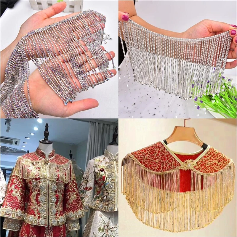 50 см/1 м Bling Стразы цепочкой Красивые 14 см Ширина длинное платье для танцев с