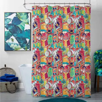 

Shower Curtains Trendy Indie,Colorful Hipster Design Elements Old Fashioned Culture Technology Urban Theme Funky, Multicolor,W60