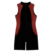 Women Sleeveless One-piece Bodysuit Swimwear Crew Neck Zipper Jumpsuit Contrast Color Swimsuit Athletic Bathing Suit Surf Wear - Image 6