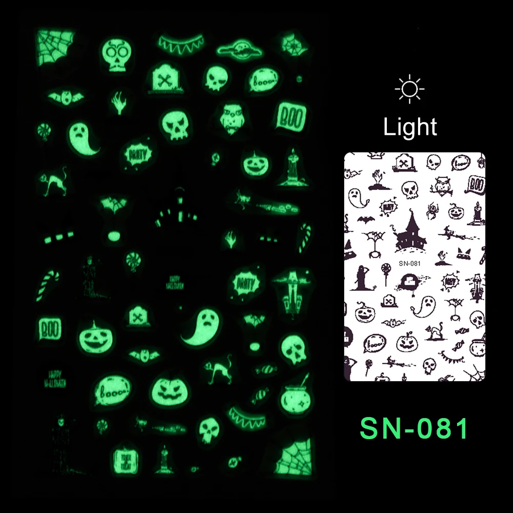 SN-081 Yayoge смешанные светящиеся наклейки для ногтей на Хэллоуин, наклейки для ногтей, дизайнерские наклейки с изображением ведьмы, художественное оформление ногтей, слайдеры - Цвет: SN-081