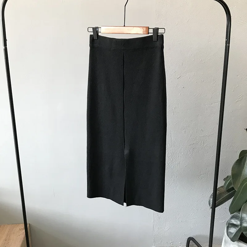 High Waist Women Knitted Bodycon Women Pencil Skirt Sexy Split Hem Long Skirts Vintage Women Skirt Faldas Jupe Femme Saia