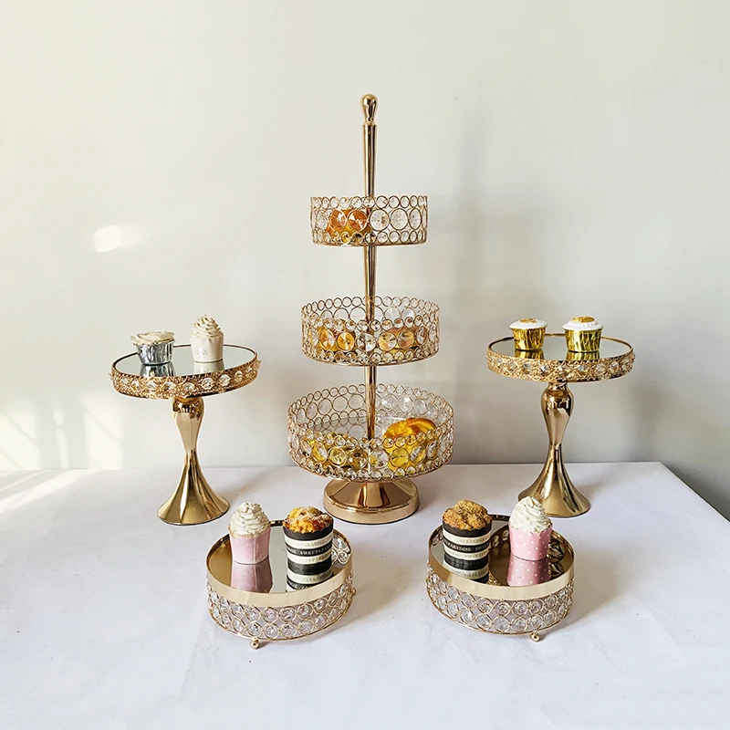 Rectangular Mirror-Top Cake Stand Risers Dessert Tray Set(Gold) 3 tiers cupcake stand - Цвет: 5pc in set