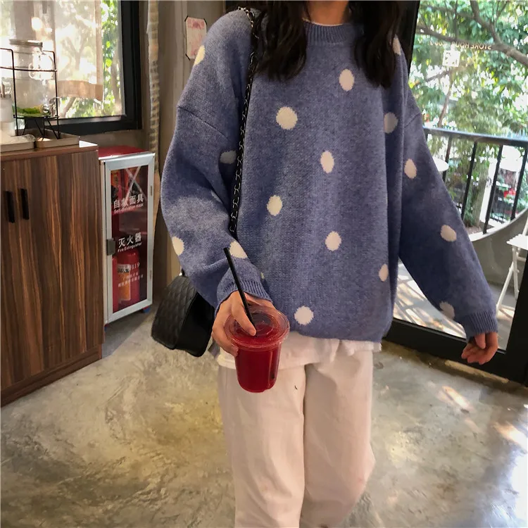 RUGOD Модный женский свитер с принтом в горошек, Harajuku, Повседневный, Осень-зима, теплый, утолщенный, пуловеры для девушек, плюс размер, Свитера 3XL 4XL