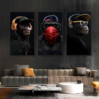 

Abstract Modern Glasses Headphone Music Monkey Large Posters And Prints Wall Art Pictures Canvas Poster Home Decoration Painting