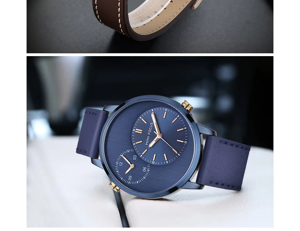 MINIFOCUS, роскошные брендовые кварцевые мужские часы, светящиеся стрелки, водонепроницаемые часы, мужские часы с кожаным ремешком, модные мужские часы, новинка